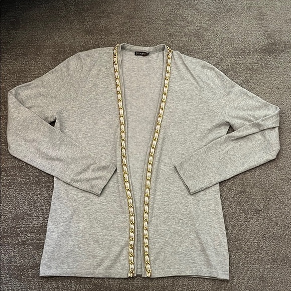 J. McGlaughlin Gray Cotton Blend Gold Chain Detail Cardigan Size Small - Picture 2 of 8